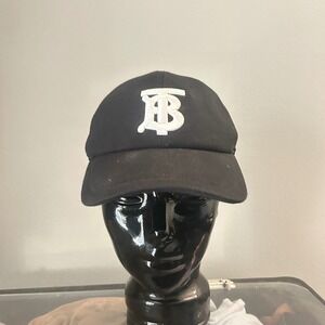 Burberry Baseball Cap Men Medium Black TB Monogram Embroidered Made in Italy